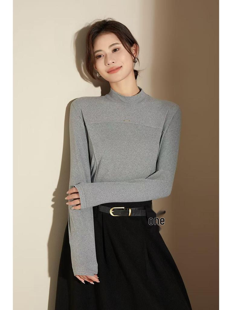 2025 Autumn/Winter Women's High Neck German Velvet Thickened Base Layer Long Sleeve Top