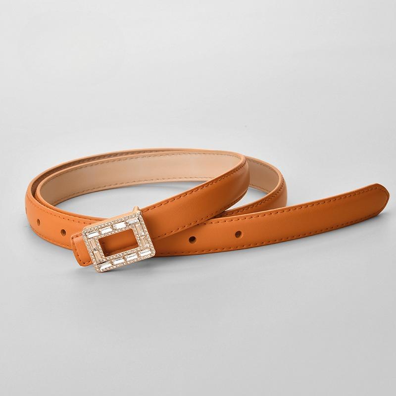 New Women's Belt Inlaid with Crystal Diamond Square Buckle Decorative Strap Versatile Women's Genuine Leather Smooth Buckle Belt