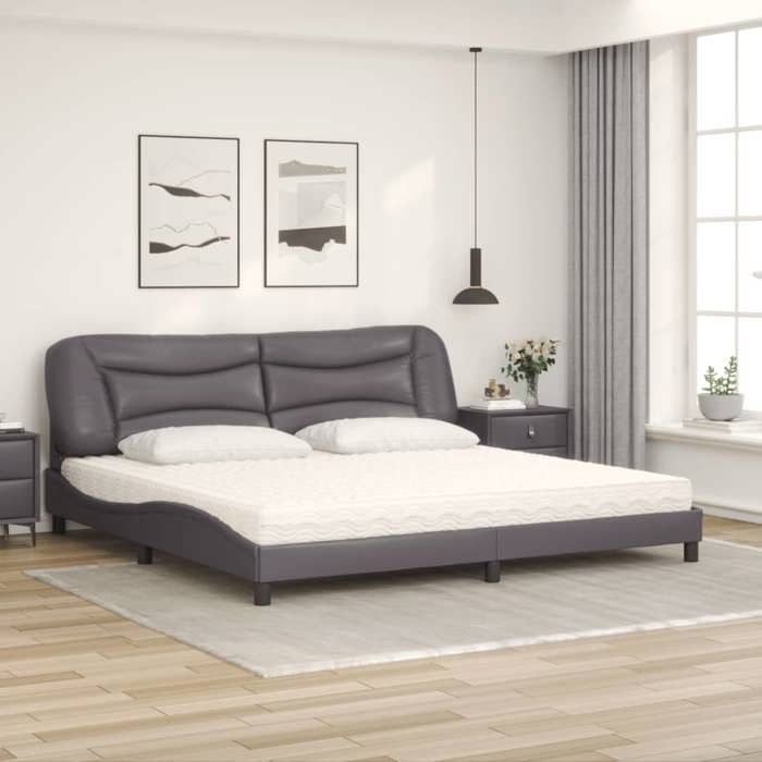 VidaXL Lit avec matelas gris 200x200 cm similicuir 3208748