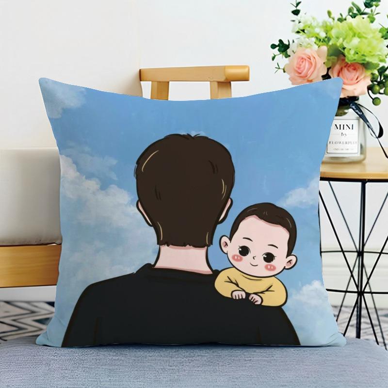 Happy Family Print Decorative Pillowcase Bedroom Living Room Square Cushion Pillowcase