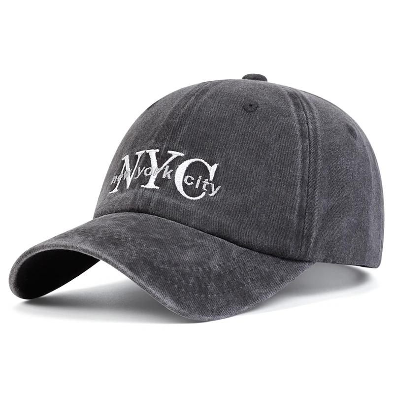 

Унісекс бейсболки з вишивкою літер NYC, washed, для весни та осені, регульовані, для вулиці, кежуал, захист від сонця, спортивні кепки темно-сірий колір