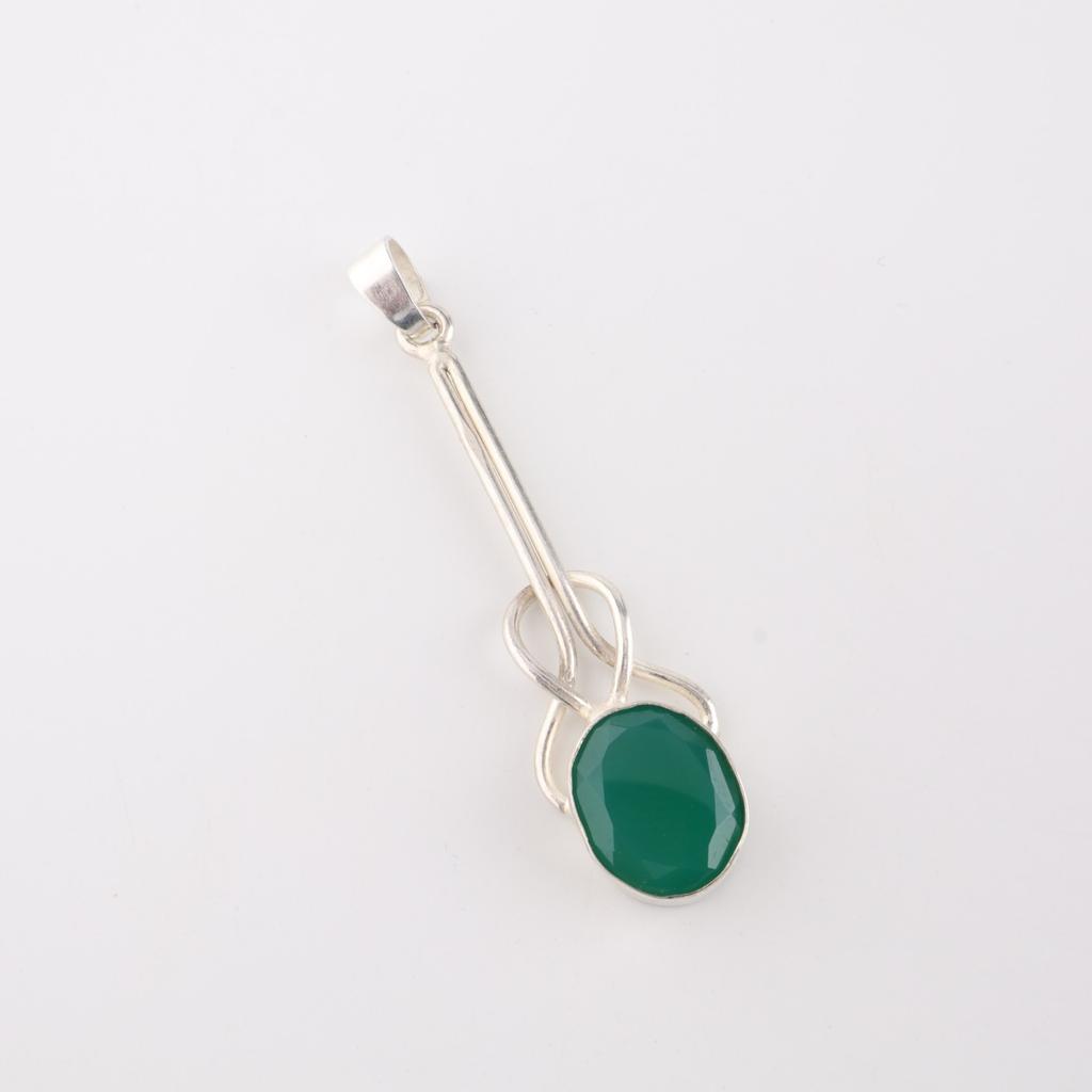 Green Onyx Gemstone 925 Sterling Silver Jewelry Handmade Partywear Pendant 1.79" PP-60-21