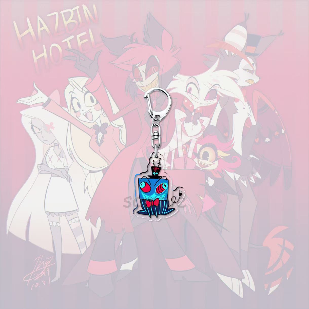 Porte-clés Acrylique Anime Chat pour Hazbin Hotel Charlie Morningstar Vaggie Angel Dust Alastor Husk Niffty 3 Vees Lucifer Morningstar white