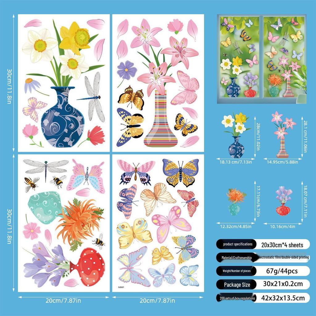 2026 New Spring Butterfly and Flower Electrostatic Window Stickers: Decorative Wall and Door Decals