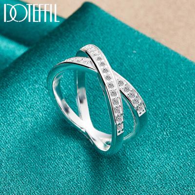 925 Sterling Silber AAA Zirkon Buchstabe X Ring Mode Hochzeit Schmuck
