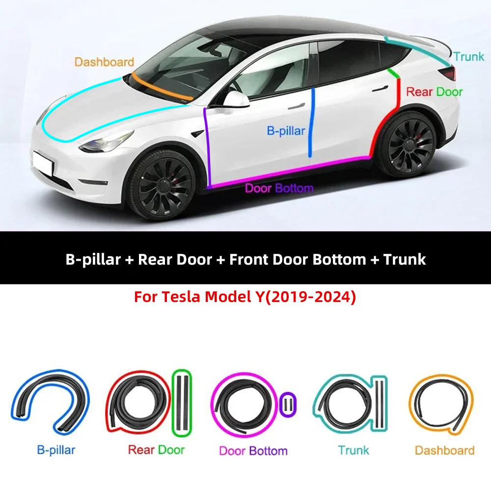 Door Seal Soundproof Kit For Tesla Model Y   -2024 Model 3 - Wind Noise Kit Front Trunk Strip Sealing Set
