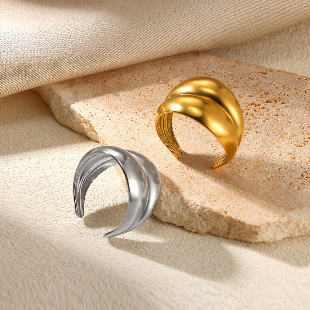 18k Gold-Plated Double-Layer Stainless Steel Geometric Open Women's Ring