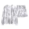 Women Tie-dye Casual Loungewear Long Sleeve Top and Shorts