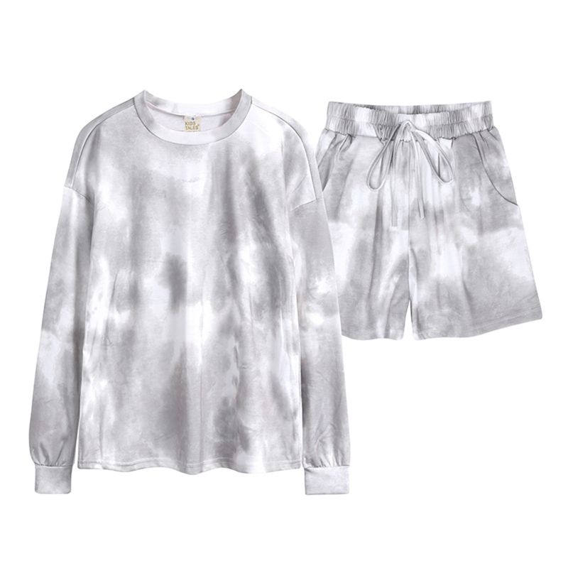 Women Tie-dye Casual Loungewear Long Sleeve Top and Shorts
