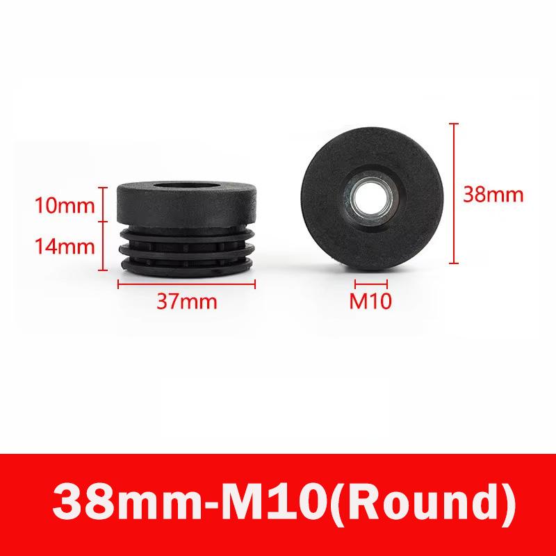 4/8pc Black Square/Round Plastic Pipe Plugs Furniture Leg Feet With M6 M8 M10 Nut Hole Tube Blanking End Inserts Caps Pipe Cover
