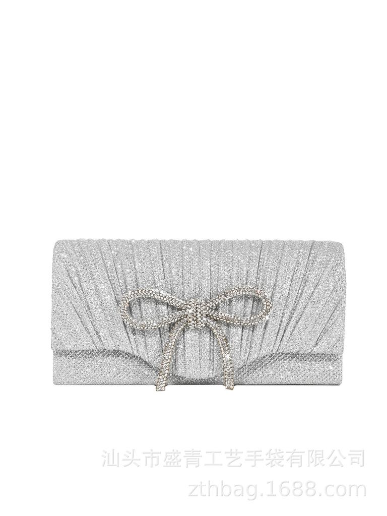 Crystal Bow Evening Clutch - Stylish, Versatile and Durable Ruffled Mini Clutch for Valentine's Day Parties and Formal Events