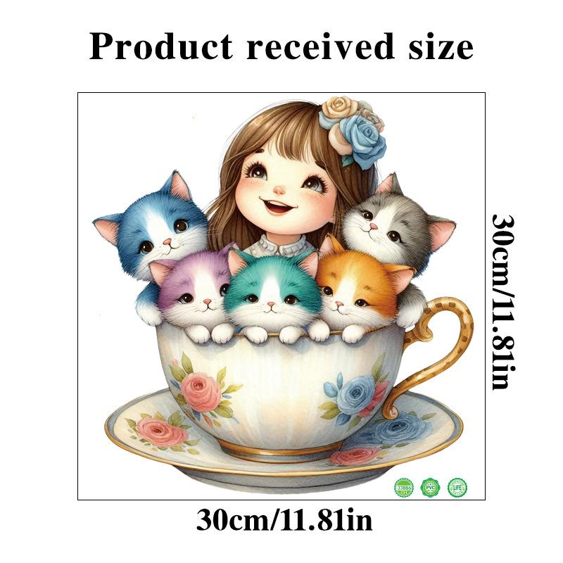 

Наклейка на стену с изображением мультяшного кота, милый декор для спальни и ванной комнаты, съемная виниловая наклейка для детской комнаты, туалетный шкаф 30x30CM