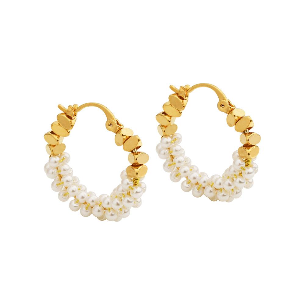 Exquisite Earrings Gold-wrapped Imitation Pearl Simple Hoop Earrings Luxury High-end Elegant Ear Jewelry Wholesale Low MOQ