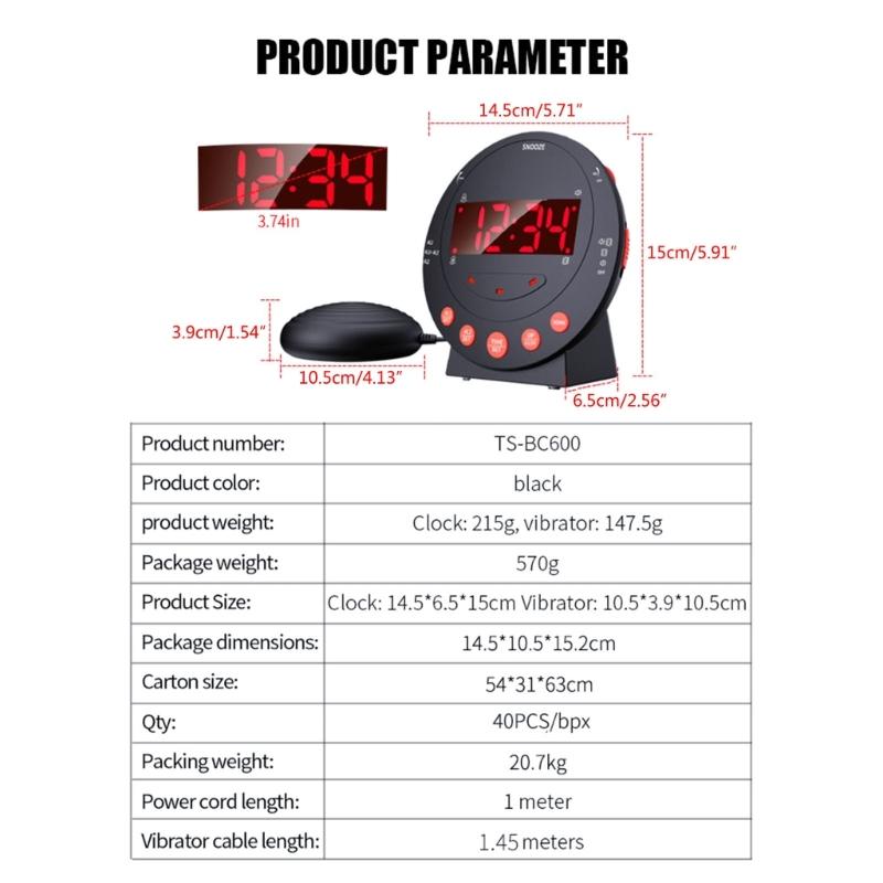 Extra Loud Alarm Clock Vibrating Alarm Clock with Bed Shaker for Heavy Sleeper Large LED Display Digital Bedroom Clock
