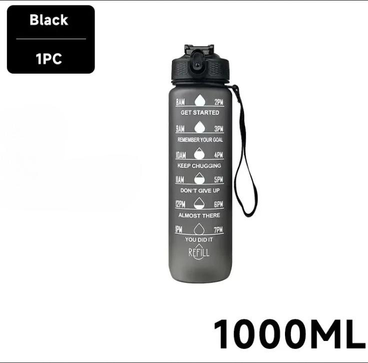 Large Capacity Sports Water Bottle with Time-Tracking Straw Leak Proof Locking Flip Cover for Outdoor Fitness