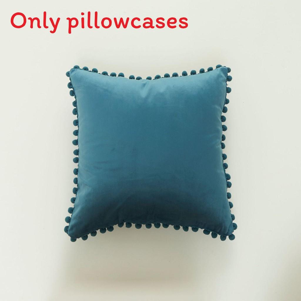 Velvet Solid Dutch Color Pillow Cases Pompom Edging Cushion Cover Living Room