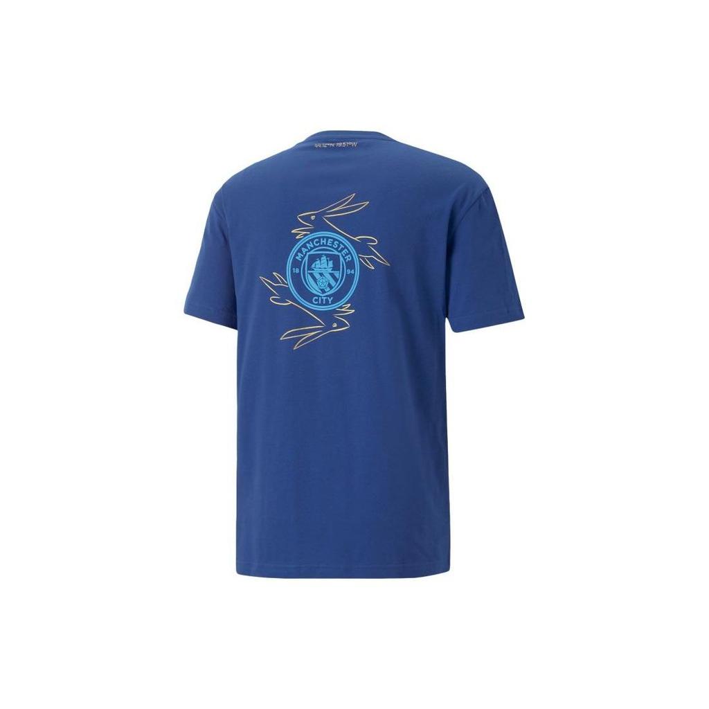 Puma Mcfc Cny Manchester City Rabbit Year Series Logo Letter Pattern Printed Round Neck Pullover Short Sleeve T-Shirt Men T-Shirts Dark-Navy 772350-23