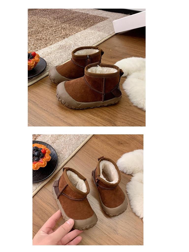 Korean-Style Unisex 2025 Winter Boots: Side Zipper, Plush Lined, Anti-Kick, Warm Cotton, Short Snow Boots for Kids