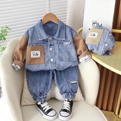 2023 Boys' Korean-Style Denim Suit: Handsome Autumn/Spring Two-Piece for Toddlers & Kids