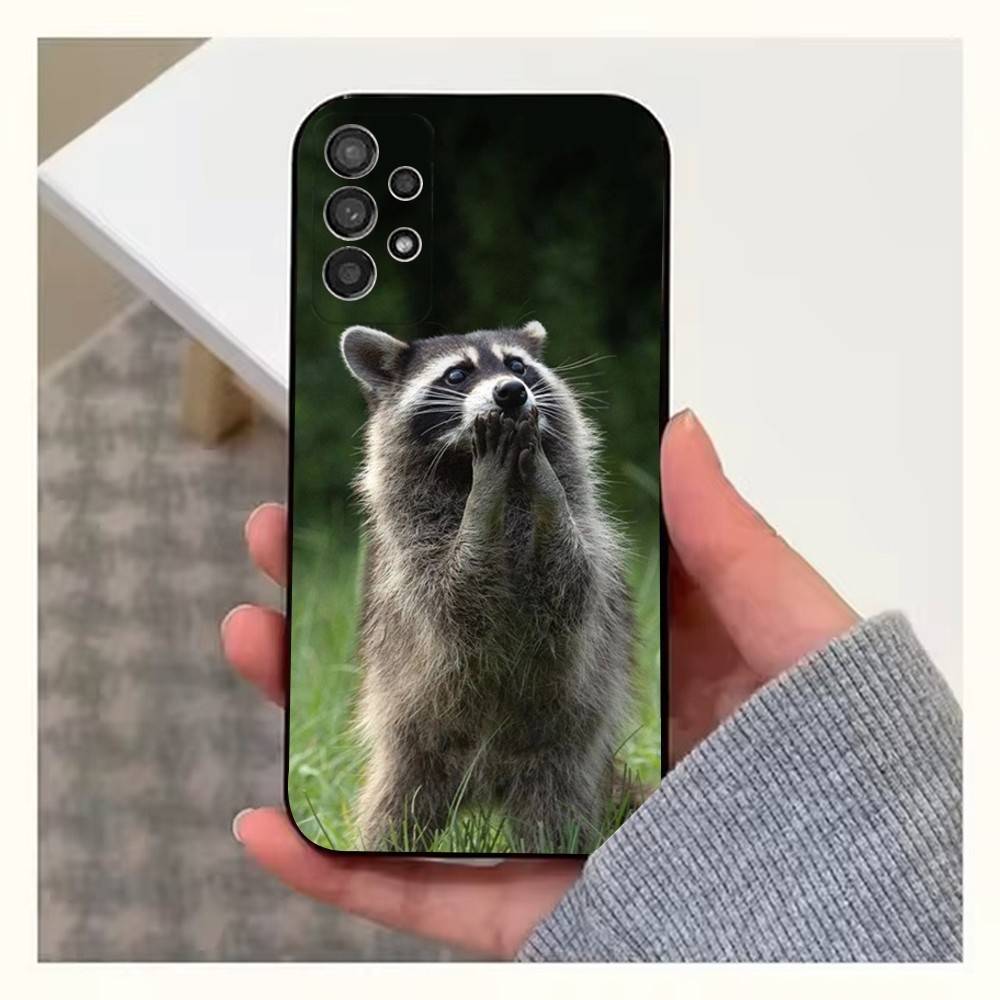Cute R-Raccoon Phone Case For Samsung S22,S21,S20,S10,S9,S25,S24,S23,Ultra,FE,Plus,Lite,Soft Silicone Black