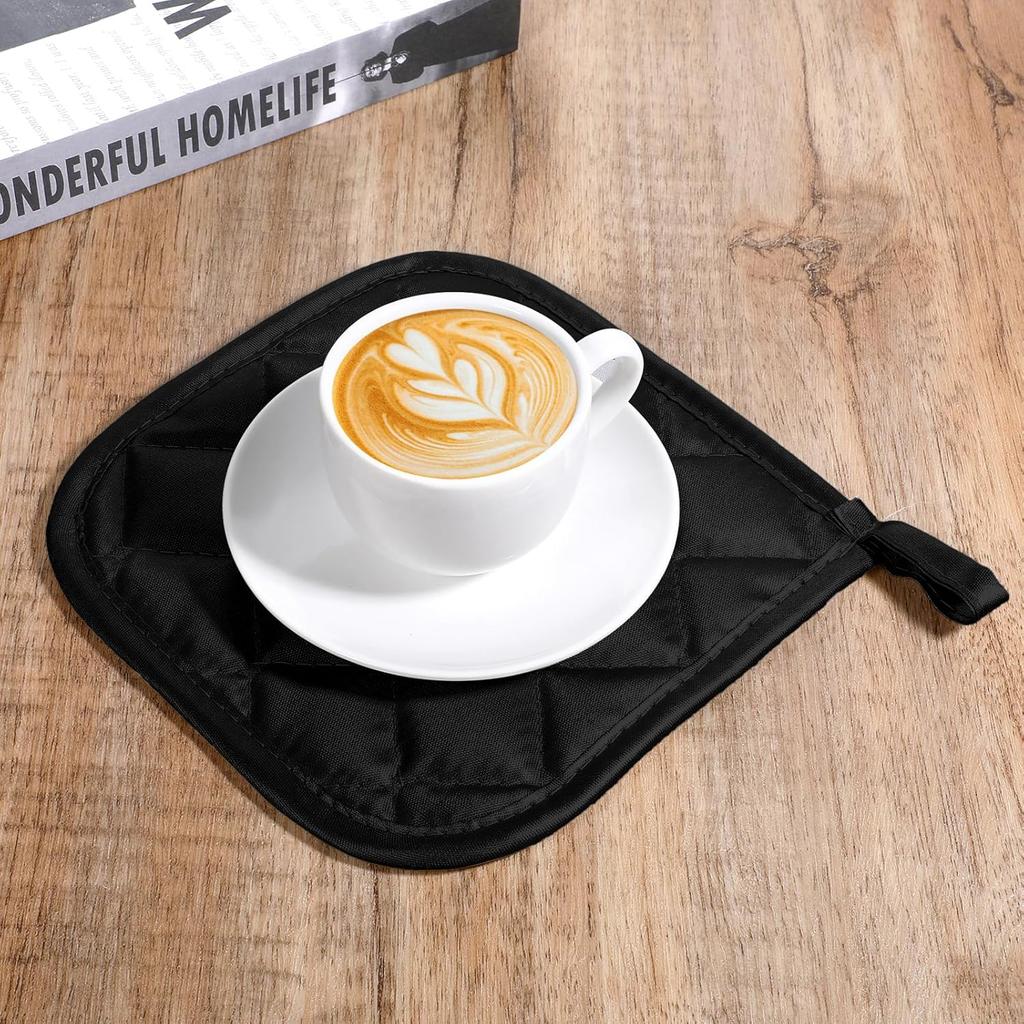 2 Pcs Cotton Pot Holders, Black, 6.69 X 6.69 Inch Square, Machine Washable