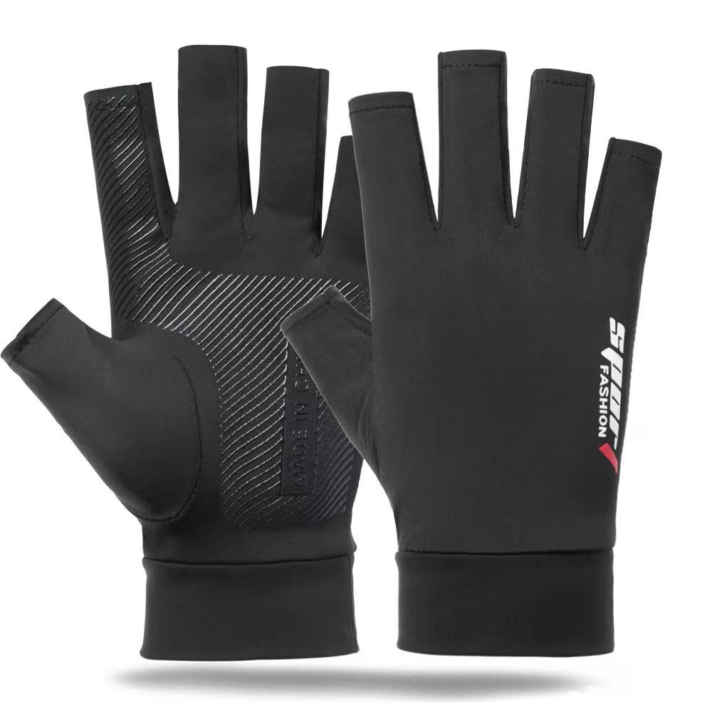 Spring and Summer Sun Protection Ice Silk Gloves Anti Ultraviolet Leakage Fingers for Men and Women Thin Style Riding Half Fingers for Anti-slip