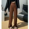 Autumn Women's Black Velvet Wide Leg Trousers for Outwear
