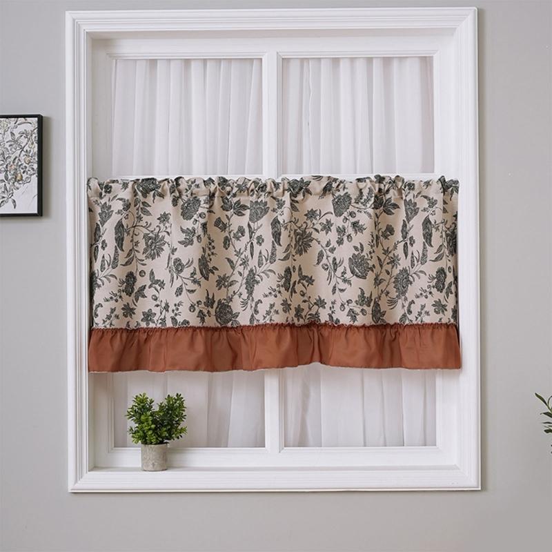 Retro-Stile Florale Designs Kurzer Vorhang Atmungsaktive Transparente Fensterdekorationen für Wohnzimmer Küche Schnelle Montage