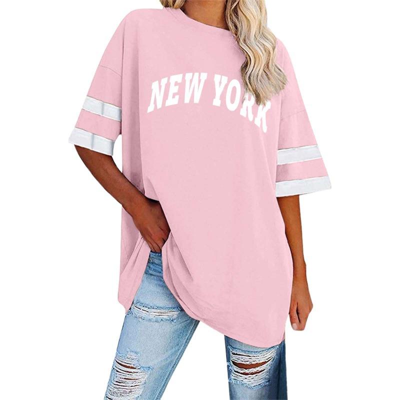 3D Alphabet Stripes Print Oversized Women's T-shirt Summer Casual O Neck Loose Fashion Short Sleeved Top Women