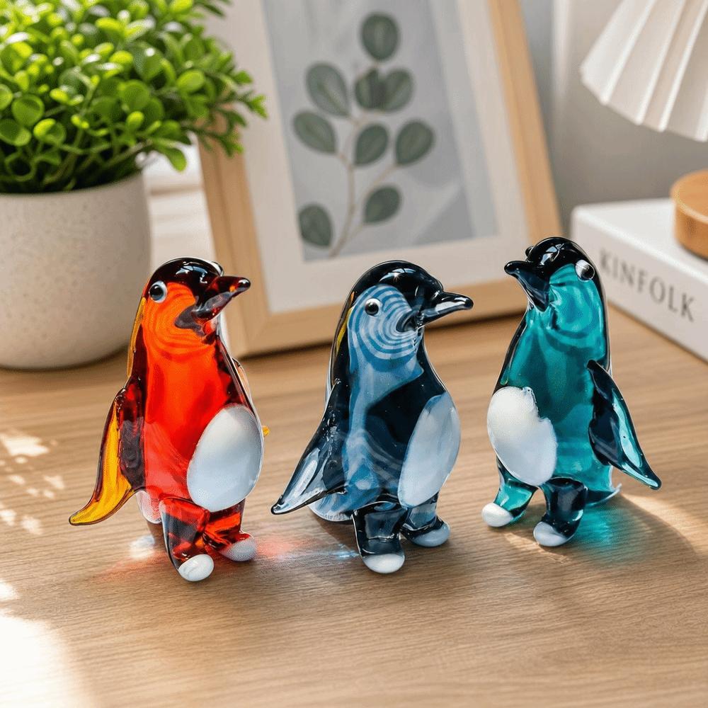 Glass Blown Penguin Figurine Simulated Figurine Collectible Sculpture Ornament Home Table Decor