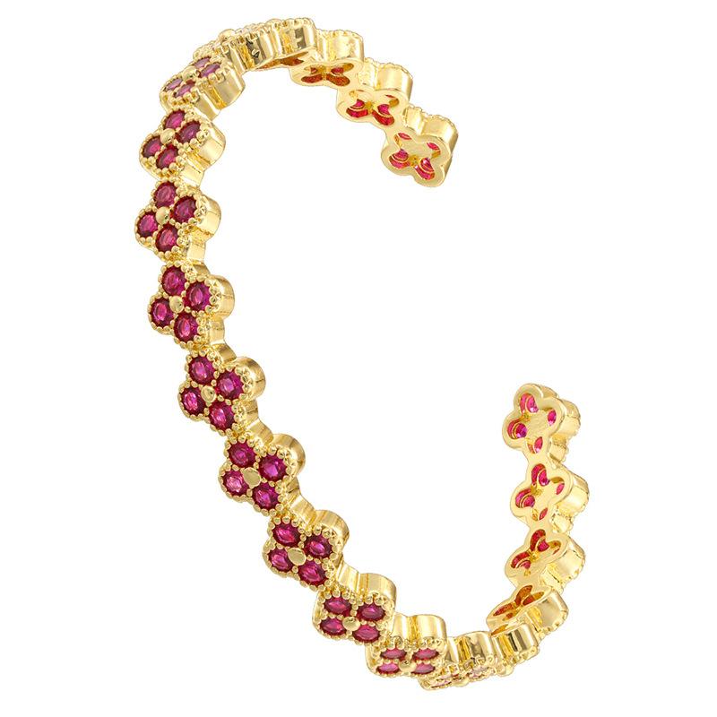 Light Luxury Copper With Colored Diamonds Clover Opening Adjustable Bracelet Flower Petal Bracelet Vl570