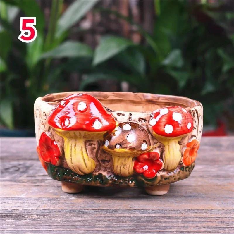 

Садовый индивидуальный грибной керамогранит сочный цветочный горшок для украшения гостиной винтажный горшок для бонсай ручной работы 5