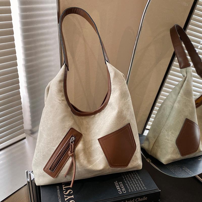 Neue Frühling Retro Kontrastfarbe Schultertasche Große Kapazität Einfache Umhängetasche Pendeln Nischendesign Tragetasche