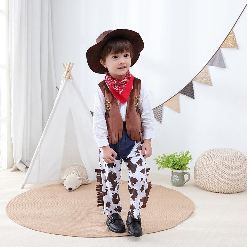 Western Cow boy Kids Costume Boy Toddler Role Play Outfit Vest Pants Set Party Performance Cute Authentic