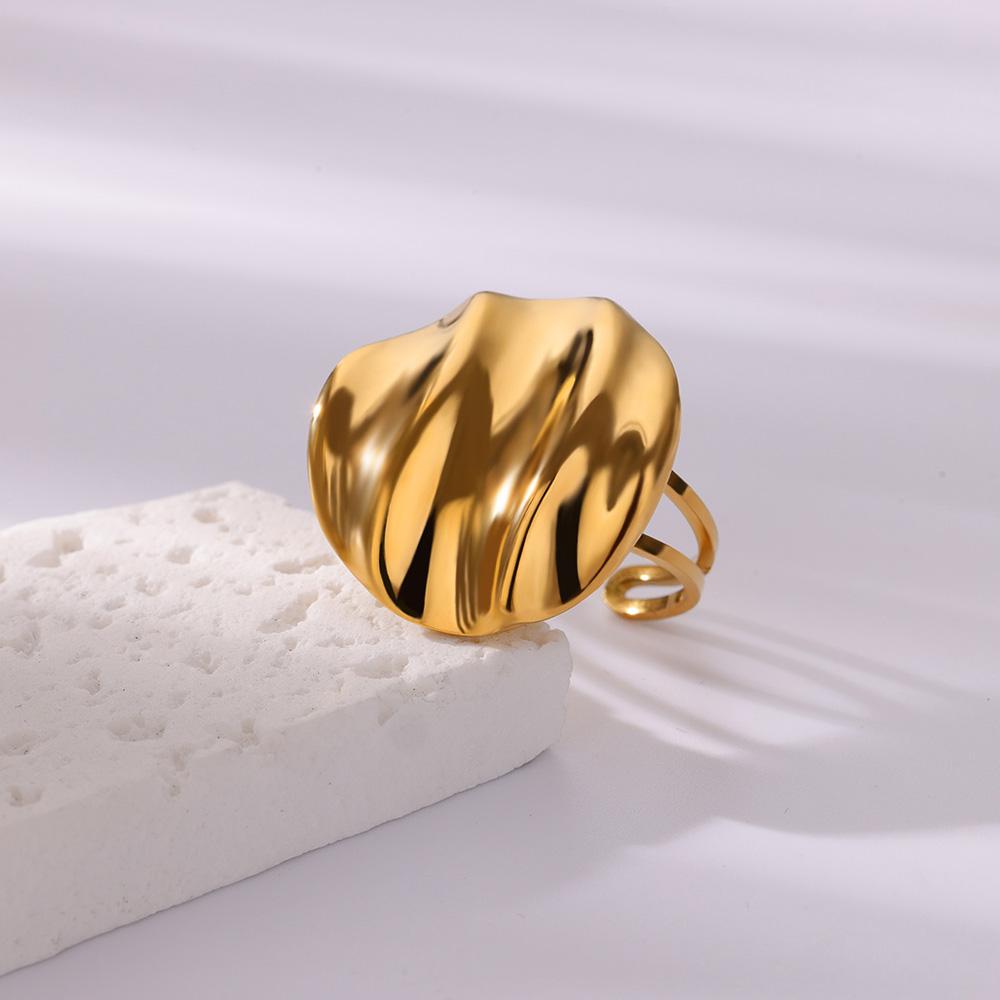 New Wave Button Shaped Stainless Steel Rings for Women Gold Color Open Adjustable Charm Ring Wedding Jewelry Party Accessories