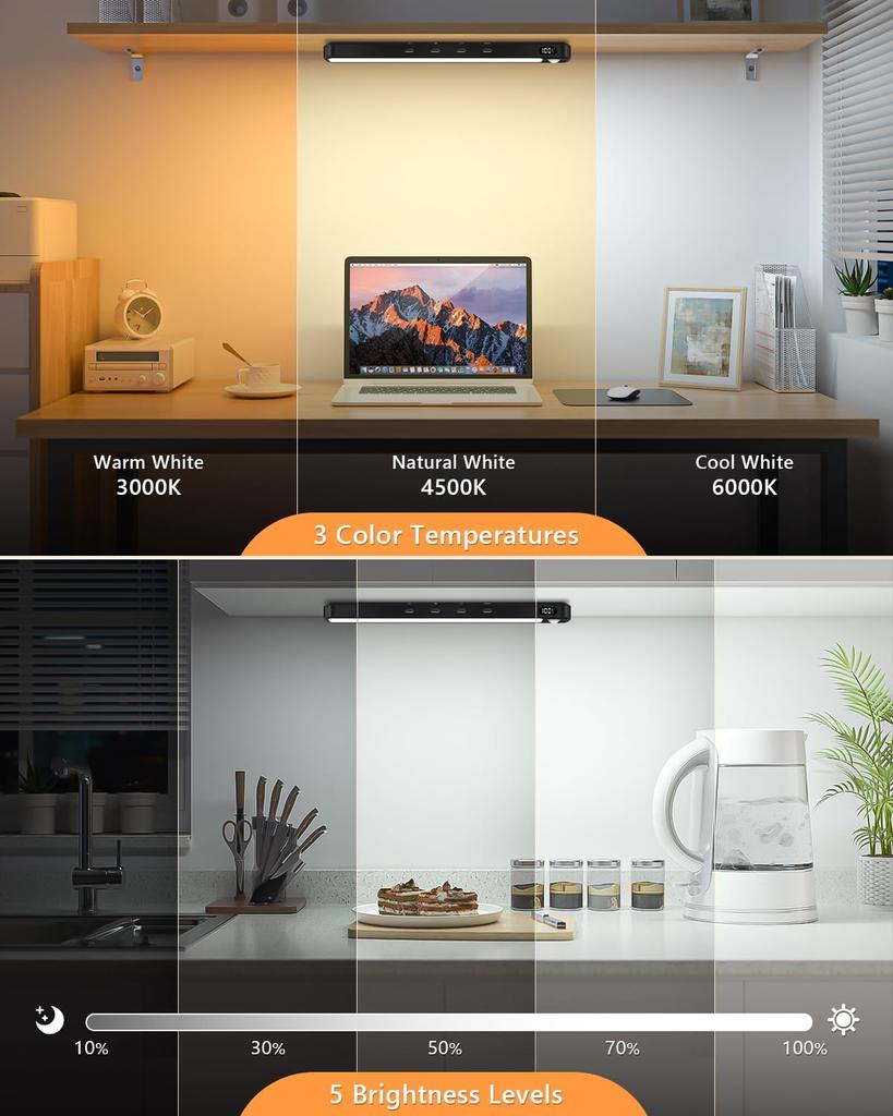 WILLED Motion Sensor 25cm LED 3 5 Brightness Magnetic for Kitchen Shelves Light, Indoor, Rechargeable, Wireless, Light, Colors, Levels, Mount,