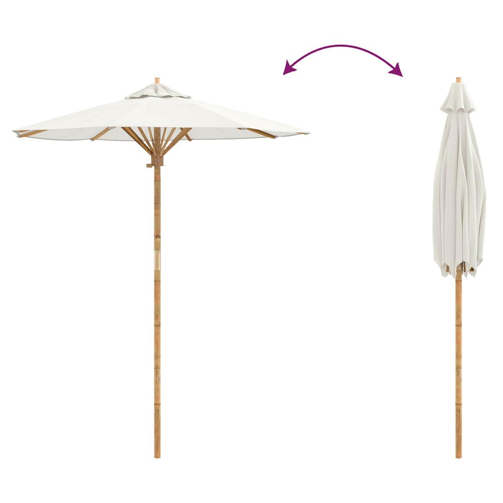 Garden Sun Umbrella Cream White Ø 180 X 230 Cm Bamboo