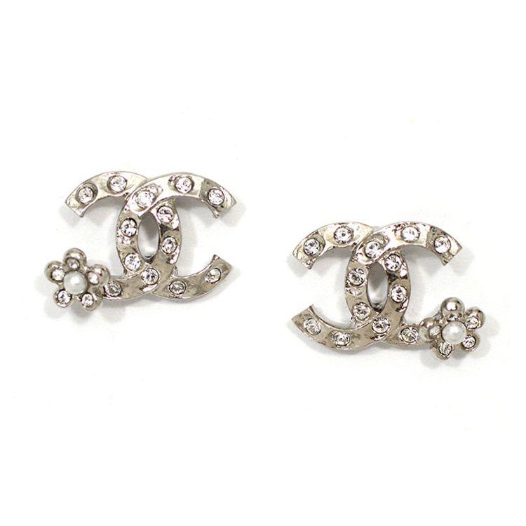 

Chanel Metal Double C Rhinestone Flower Earrings Women Earrings AB6932-B06539-NF032 Silver,F