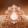 New Trendy Design Water Drop Auspicious Flower Palace Style Ring New Women'S Elegant Banquet Jewelry
