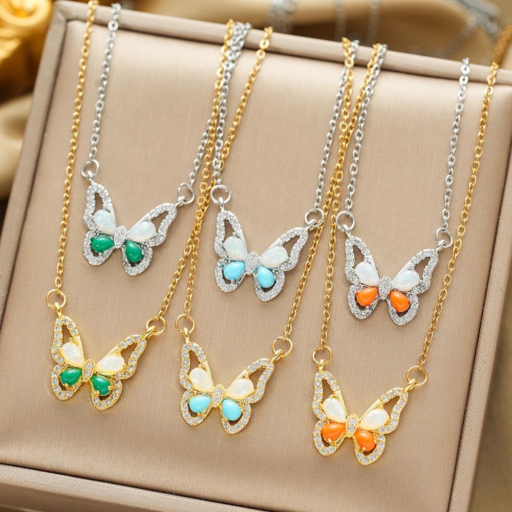 

Summer Colorful Butterfly Necklace: Non-fading Titanium Steel Clavicle Chain синий/золотой