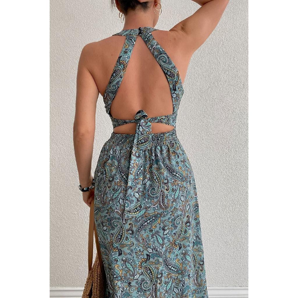 Zebra Patterned Strappy Deep Slit Wrapped Summer Dress