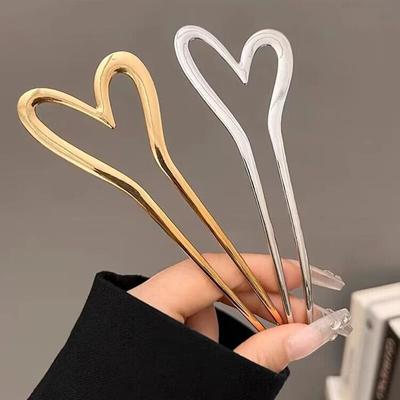 Trendy Geometrico Cuore Amore Bastoncini per Capelli Elegante Metallo Coda di Cavallo Fermaglio Spilla Barrette per Capelli per Donne Accessori per Capelli da Festa Copricapo