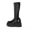 Spice Girls Thick Bottom Round Head Black Versatile But Knee High Boots Sleeves Trendy Fashion Boots