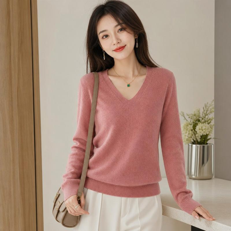 Women S V Neck Long Sleeve Pullover Knit Sweater Plus Size