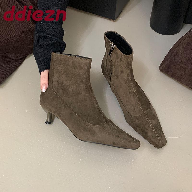Fashion Fashion Modern Ladies Ankle Boots With Low Heel Shoes Footwear Flock Women Short Boots Zippers Shoes Female Pumps