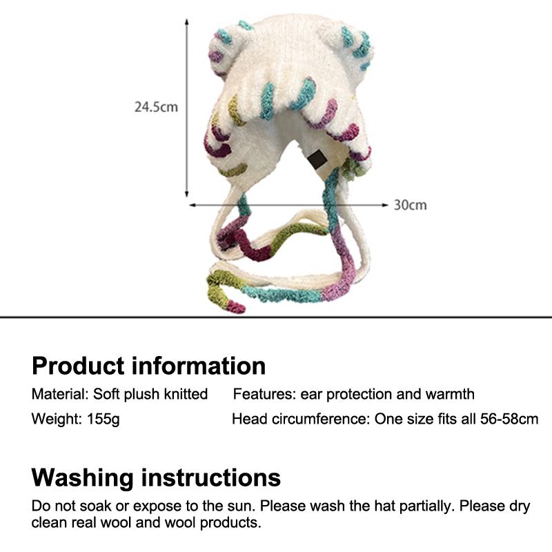 Dopamine Cat Ears Plush Bomber Hat Women Autumn Winter Cycling Cold And Warm Face Small Bag Head Ear Protection Knitted Hat