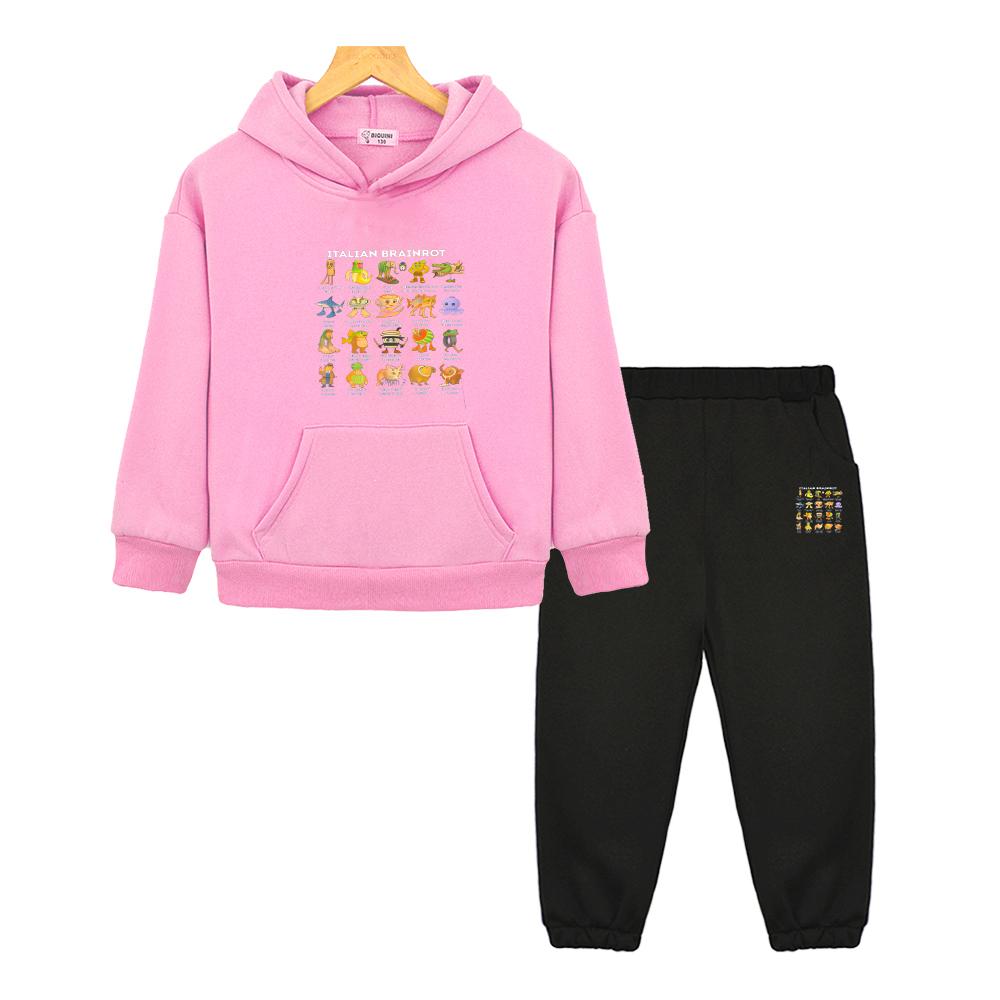 boys girls Hooded Sets Italian Brainrot Autumn Anime hoodie Fleece Sweatshirt Jacket 2pcs pullover+Pants kids boutique clothes
