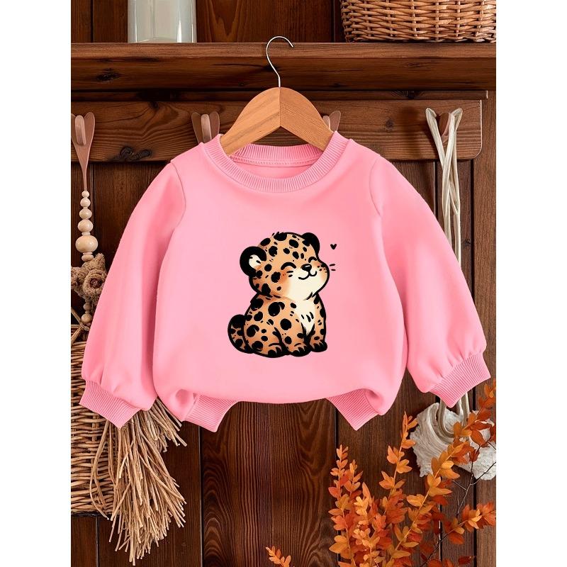 European Sizes Cute Little Leopard Print Design, Soft And Comfortable Thin Round-Neck Sweatshirt for Kids Aged 0-3 Years