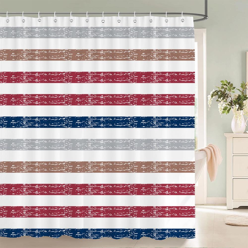 1 Pcs Shower Curtain Color Stripe Printed Bathroom Curtain Polyester Cloth Waterproof Home Decoration Curtain With Hooks