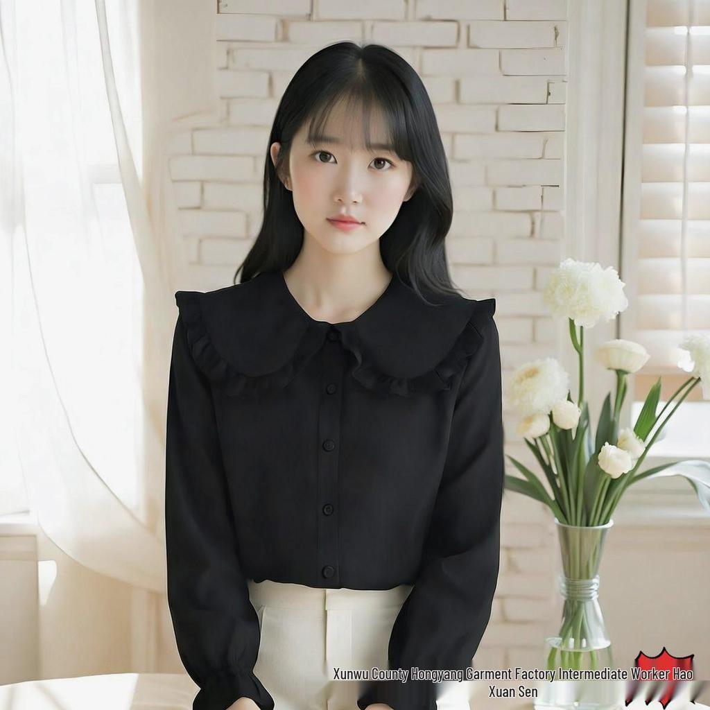 Women's Trendy White Shirt: College-Style Doll Collar, Long Sleeve, Loose Fit for Autumn/Spring